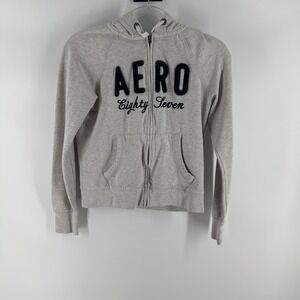Aeropostale Aero Eighty Seven Gray Full Zip Hoodie‎ Sweatshirt Womens Size S